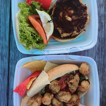 Buxton Munch - Crabby Jamaican and Po' Boy Seafood Sub with Fried Oysters - Burgers Near Me - Buxton, North Carolina Buxton Munch - Crabby Jamaican and Po' Boy Seafood Sub with Fried Oysters - Burgers Near Me - Buxton, North Carolina