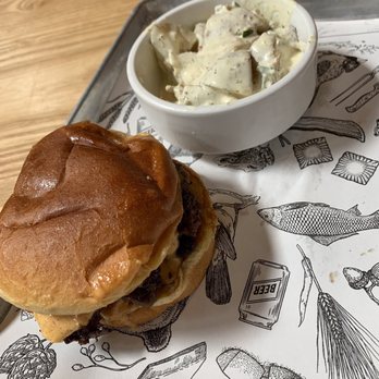 The Midwestern - Burger with candied bacon jalapeño potato salad - American Near Me - St. Louis, Missouri