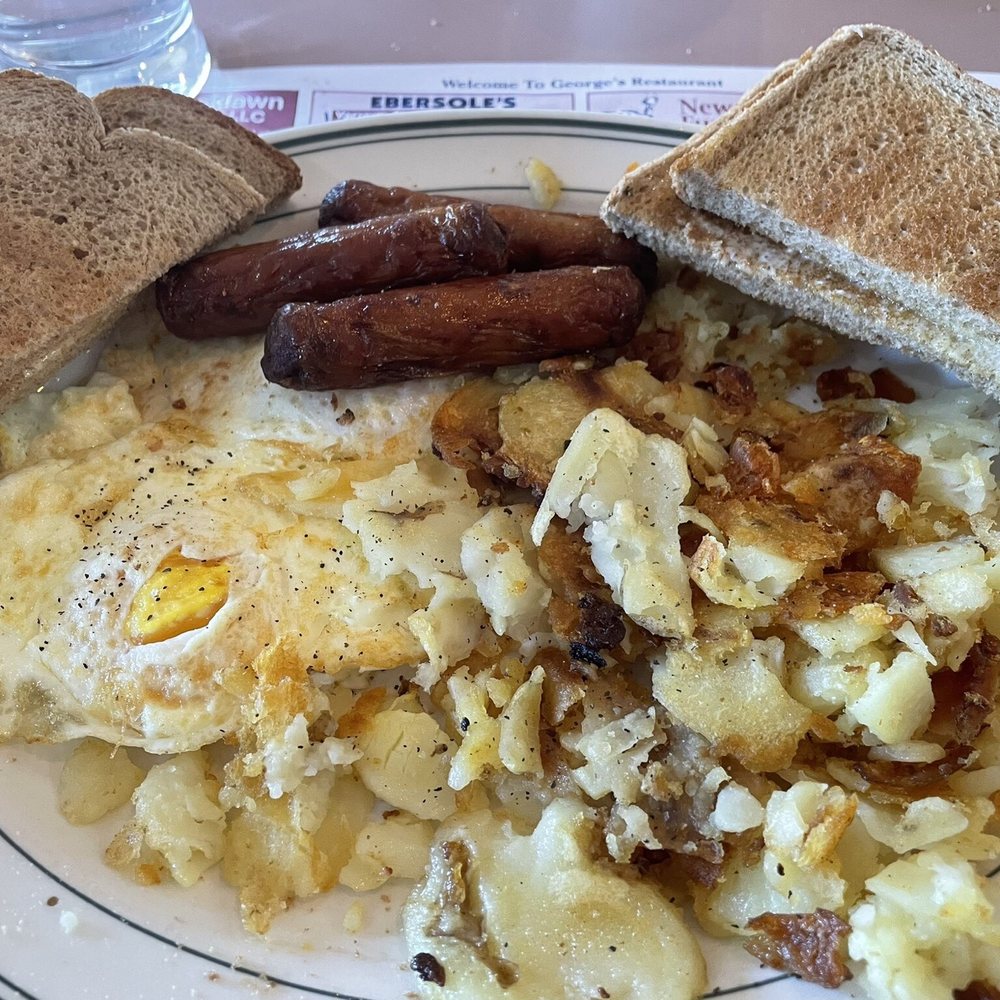George's Kendig Square Restaurant - 2 Eggs Any Style with Fresh Homefries, Toast and Side of Sausage Breakfast - over medium - American Near Me - Willow Street, Pennsylvania