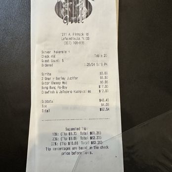 Bon Temps Grill - Receipt of the price change - Cajun/Creole Near Me - Lafayette, Louisiana Bon Temps Grill - Receipt of the price change - Cajun/Creole Near Me - Lafayette, Louisiana