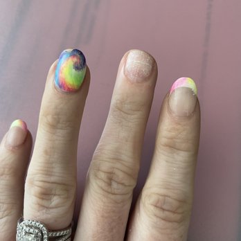 Akiko Nails - tie dye nail chipped two days after manicure...middle nail fell off within a week. - Nail Salons Near Me - New York, New York