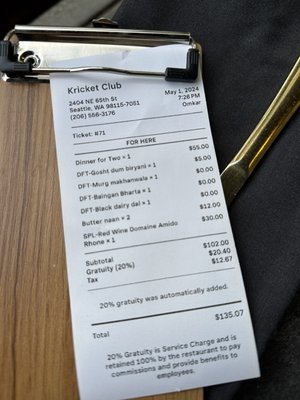Menu photo 6 Kricket Club Seattle, WA