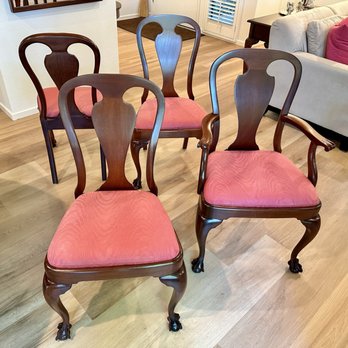 Peterson Mobile Woodworking - This photo is after the four chairs were refinished!  They look beautiful and we can see the beautiful mahogany wood - Refinishing Services Near Me