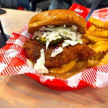 Hattie B's Hot Chicken - Austin - South Lamar - The sandwich combo with crinkle-cut fries ($10.75) - Chicken Wings Near Me - Austin, Texas Hattie B's Hot Chicken - Austin - South Lamar - The sandwich combo with crinkle-cut fries ($10.75) - Chicken Wings Near Me - Austin, Texas