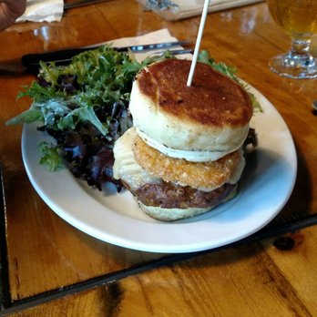 Druthers Brewing Company - Breakfast burger with a pancake bun - it's like McGrownup food. - Burgers Near Me - Albany, New York Druthers Brewing Company - Breakfast burger with a pancake bun - it's like McGrownup food. - Burgers Near Me - Albany, New York