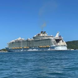 Passport & Duffel Bag Travel Co. - Picture from a distance of Harmony of the Seas while we were in Labadee Haiti