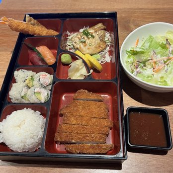 Nami Sushi - Bento with markerel and katsu - comes with a salad and miso soup - Sushi Bars Near Me - Federal Way, Washington Nami Sushi - Bento with markerel and katsu - comes with a salad and miso soup - Sushi Bars Near Me - Federal Way, Washington