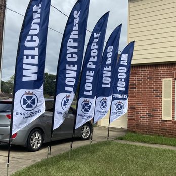 Bayou Banners & Prints - Feather Flags printed for our friends over at Kings Cross Church - Printing Services Near Me - Cypress, Texas