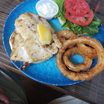 Turtle Shack - Grouper sandwich and onion rings. - Seafood Near Me - Palm Coast, Florida Turtle Shack - Grouper sandwich and onion rings. - Seafood Near Me - Palm Coast, Florida