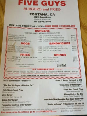 Menu photo 4 Five Guys Fontana, CA
