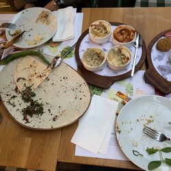 Tahin - Basically we had: 4 Humus, Falafel, Narli Mutabbal and Kafta Kebap. Sorry no food is shown, it was too delicious.