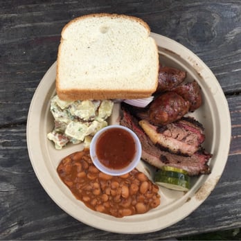 Micklethwait Craft Meats - Brisket, tater salad, sausage, and beans. - Food Trucks Near Me - Austin, Texas