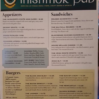 The Inishmor - Menu - Pubs Near Me - Colchester, Connecticut