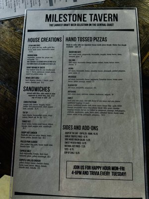 Menu photo 6 Milestone Tavern San Luis Obispo, CA