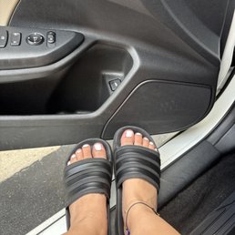 Classic gel pedicure with white polish