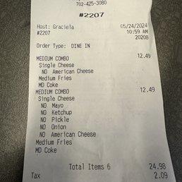 $27.07 for two meals $27.07 for two meals