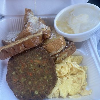The Serving Spoon - Big spoon with veggie patty and side of grits - Breakfast & Brunch Near Me - Inglewood, California The Serving Spoon - Big spoon with veggie patty and side of grits - Breakfast & Brunch Near Me - Inglewood, California