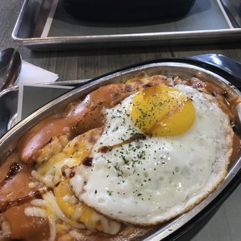 Woodstone Eatery - Bbq pork with cheese and egg over instant noodles in tomato sauce - Asian Fusion Near Me - Markham, Ontario