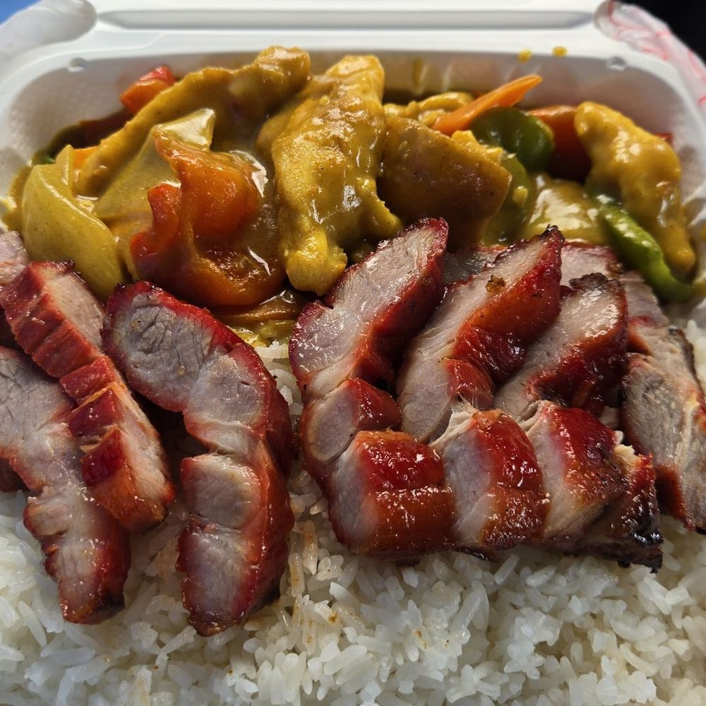 2 item combination special with white rice, BBQ pork, and curry chicken 2 item combination special with white rice, BBQ pork, and curry chicken