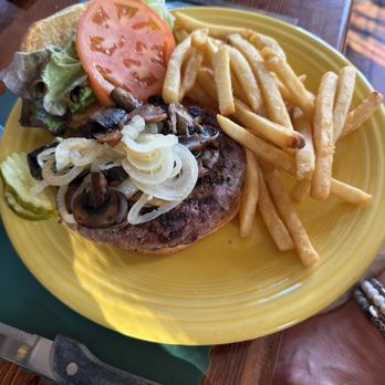 O'Shea's Olde Inne - Burger with mushrooms and onions - Irish Near Me - West Dennis, Massachusetts