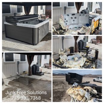 Junk Free Solutions - Hot Tub Removal in Reno/Sparks. Here you can see the whole process of removing the spa. - Junk Removal & Hauling Near Me - Reno, Nevada Junk Free Solutions - Hot Tub Removal in Reno/Sparks. Here you can see the whole process of removing the spa. - Junk Removal & Hauling Near Me - Reno, Nevada