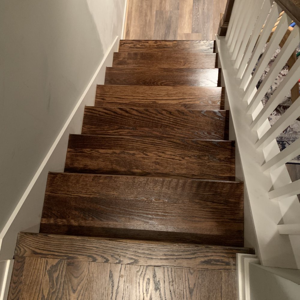 Perfect Hardwood Flooring - New hardwood stairs matching the existing landing and top half - Flooring Near Me - Chicago, Illinois Perfect Hardwood Flooring - New hardwood stairs matching the existing landing and top half - Flooring Near Me - Chicago, Illinois