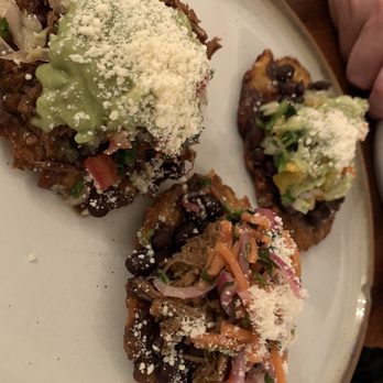 Roots Latin Grill - Tostones - beef, pork, black bean & mango - Latin American Near Me - Springfield, Illinois