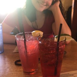 One on right is redbull with a flavored vodka(can't remember) & cranberry juice it was delicious!