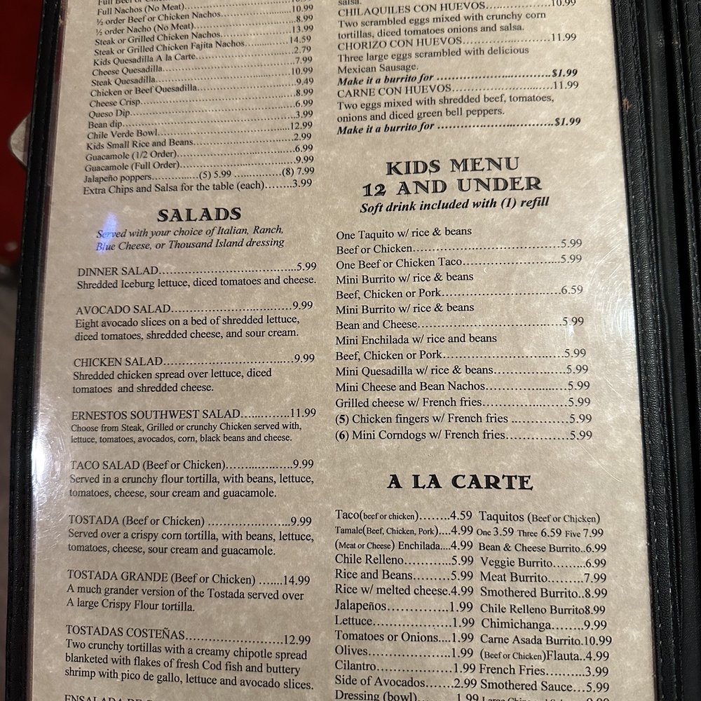 Ernesto's Mexican Restaurant - Menu - Mexican Near Me - St. George, Utah