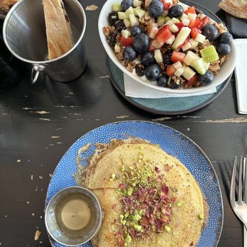 Lapis - Yogurt parfait and rose pistachio pancakes. - Afghan Near Me - Washington, DC, District of Columbia