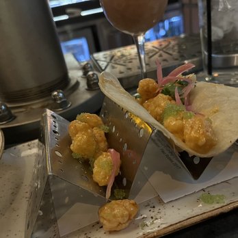 Meril - Crispy Fried Rock Shrimp Tacos (STALE/RIPPED tortillas, fillings fell apart the center before picking up) - New American Near Me - New Orleans, Louisiana