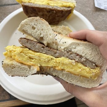 Bagelicious - Everything bagel, sausage, egg and cheese - Bagels Near Me - East Meadow, New York Bagelicious - Everything bagel, sausage, egg and cheese - Bagels Near Me - East Meadow, New York