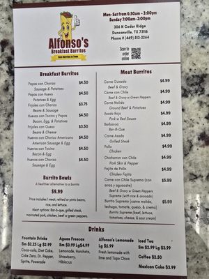 Menu photo 4 Alfonso's Breakfast Burritos Duncanville, TX Menu photo 4 Alfonso's Breakfast Burritos Duncanville, TX
