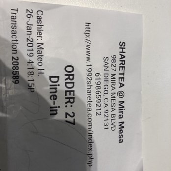 Sharetea - 30 minute wait is unacceptable. Feels like the DMV. - Coffee & Tea Near Me - San Diego, California