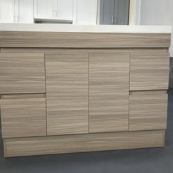 Zeon Home Designs - 48" Oak Colored PVC Open Box Bathroom Vanity