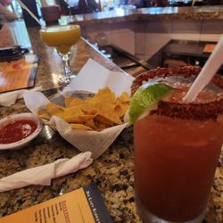 The Lazy Donkey - Michelada chips and salsa and a margarita