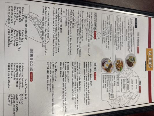 Menu photo 6 La Unica San Antonio, TX