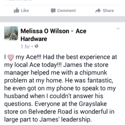 Ace Hardware - Thanks to James for all of your assistance.