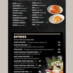 Tokyo - Sushi entrees, nigiri and sashimi **CONSUMING RAW OR UNDERCOOKED MEATS, POULTRY, SEAFOOD, SHELLFISH, OR EGGS MAY INCREASE
YOUR RISK