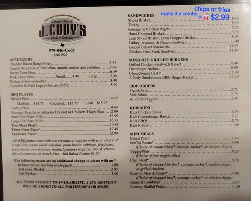Menu photo 4 J Cody's Steaks and BBQ Bryan, TX