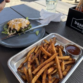 Base Camp Provisions - Burger and fries with BBQ sauce - Bars Near Me - Fruita, Colorado Base Camp Provisions - Burger and fries with BBQ sauce - Bars Near Me - Fruita, Colorado