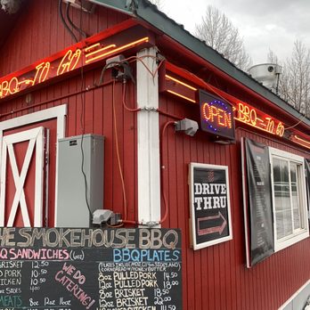 Smokehouse BBQ - a red building with neon signs - Barbeque Near Me - Anchorage, Alaska