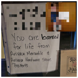 Arivaca Mercantile - On front door of Arivaca & Sonz Hardware (name blurred to protect privacy)