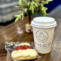 Prep Coffee - Coffee and who could say "No " to a cookie? Color me happy.