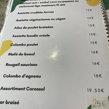 Corossol - Menu - Caribbean Near Me - Paris, 75 Corossol - Menu - Caribbean Near Me - Paris, 75