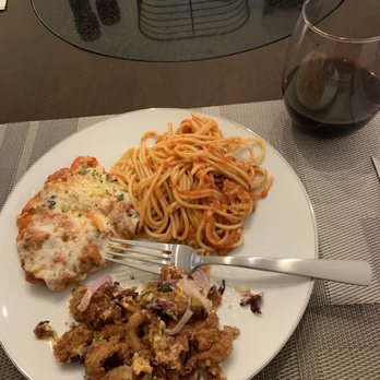 Gios Italian Kitchen - 1/2 order Veal Parm dinner and 1/2 order calamari! - Italian Near Me - Pawleys Island, South Carolina