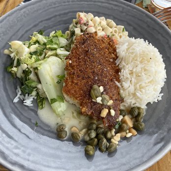 Duke's La Jolla - Mac Sauteed Macnut and Herb Crusted Fresh Fish - New American Near Me - La Jolla, California Duke's La Jolla - Mac Sauteed Macnut and Herb Crusted Fresh Fish - New American Near Me - La Jolla, California