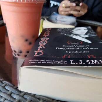 Outdoor Café - Night world by L.J smith with a strawberry smoothie. - Desserts Near Me - Chicago, Illinois