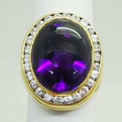 Jewelry & Coin Mart - Large Oval Amethyst & White CZ Halo Dome Ring 14k Gold Size 5.5