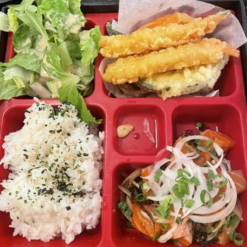 Teishoku - 2 choice bento with shrimp & vegetable tempura and salmon poke - Japanese Near Me - Honolulu, Hawaii